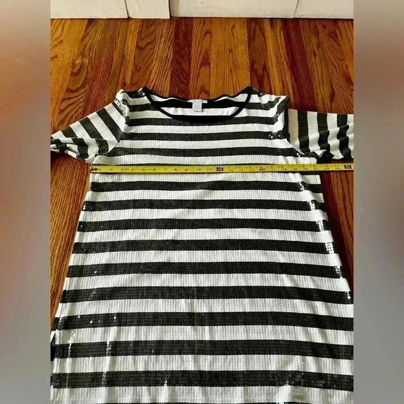 Joan Vass White with Black Sequin Striped Shirt SZ. 3/XL - Picture 6 of 8